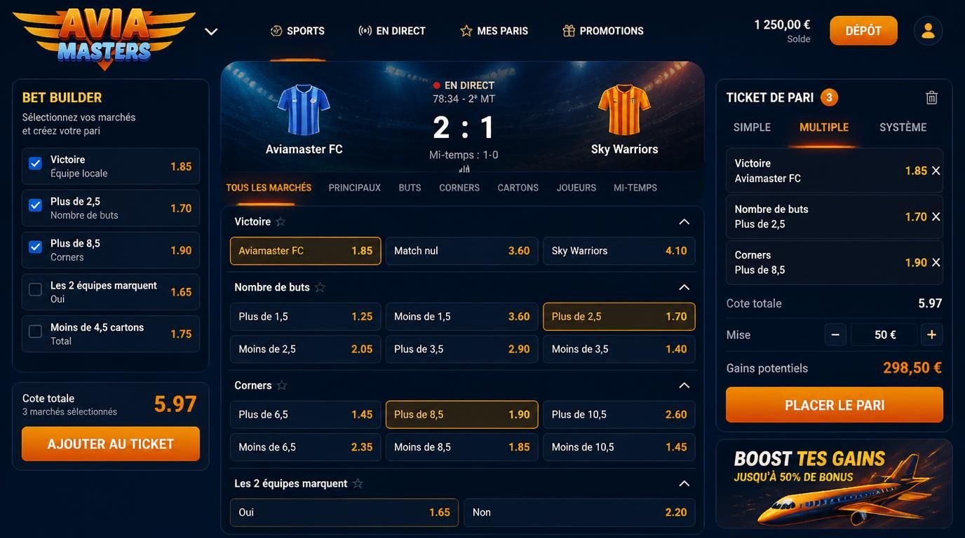 Parieur construisant son pari pour un match unique avec plusieurs options