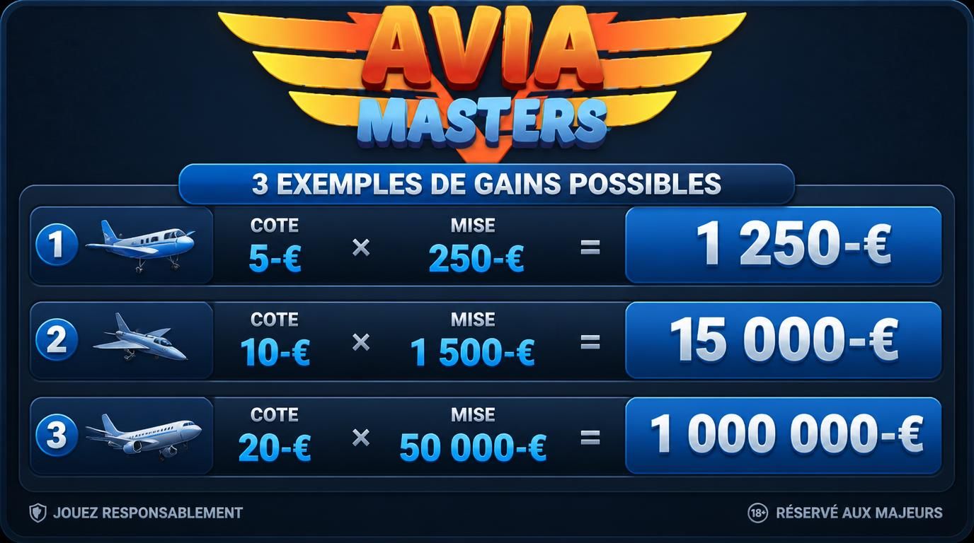 Illustration de trois scénarios de pari avec gains exponentiels