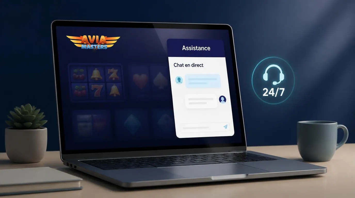 Interface de casino en ligne avec une fenêtre de chat et un indicateur de disponibilité 24/7